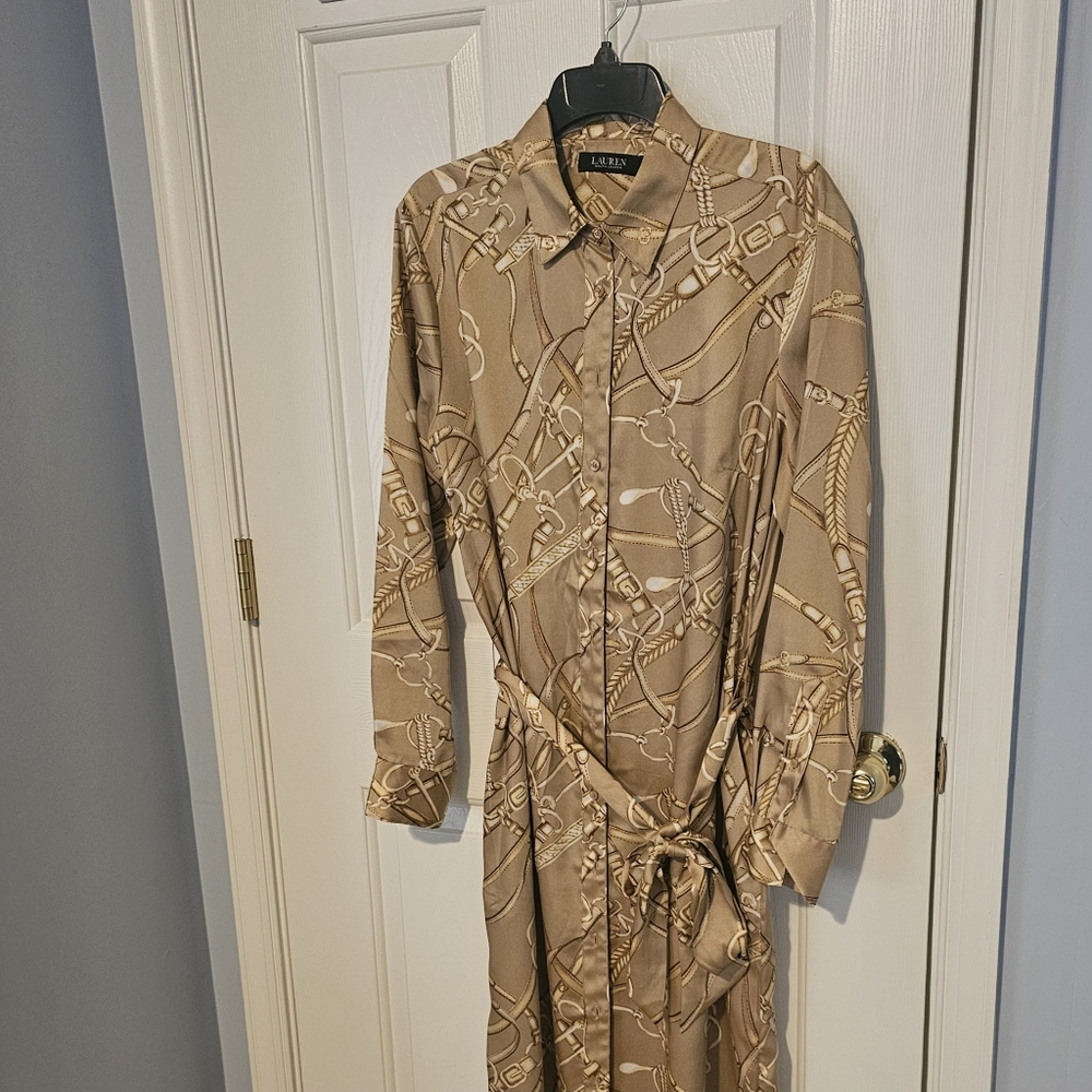 Polo by Ralph Lauren Tan and Gold Midi Dress